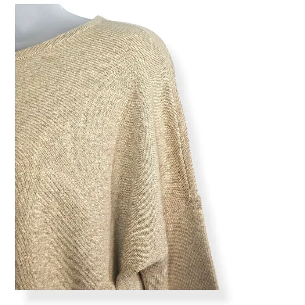 Chicos Center Seam Cashmere Blend Ribbed Sleeve Khaki Biege Sweater Womens Sz 1‎